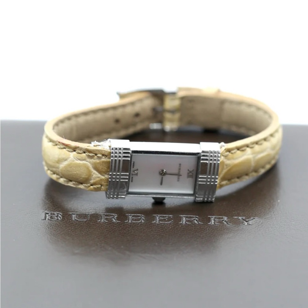 Burberry Silver and Cream Leather Watch